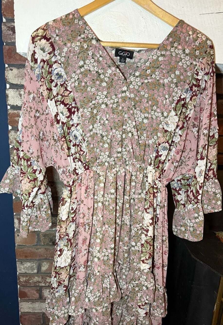 Gigio Dusty Rose Boho Floral Tiered Ruffle Dress - Picture 4 of 5
